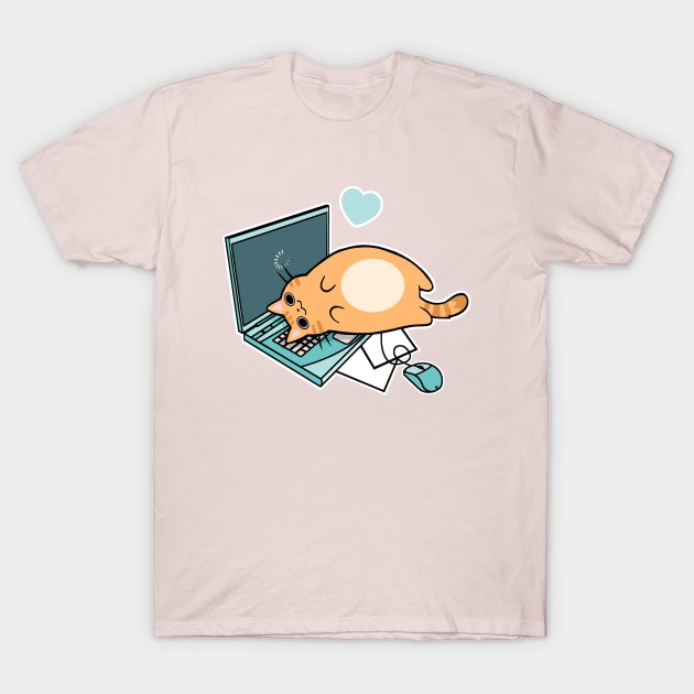 Cute Laptop Cat T-Shirt by SarahJoncas